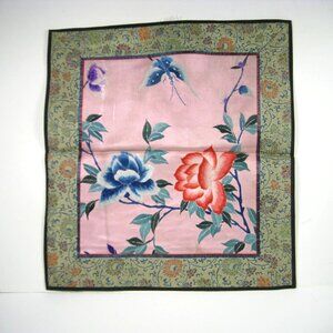 Vintage Silk Embroidered Floral Tapestry Wall Decor Panel Chinese Asian Border